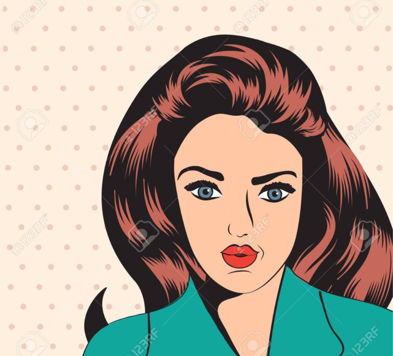 cute retro woman in comics style, vector illustration